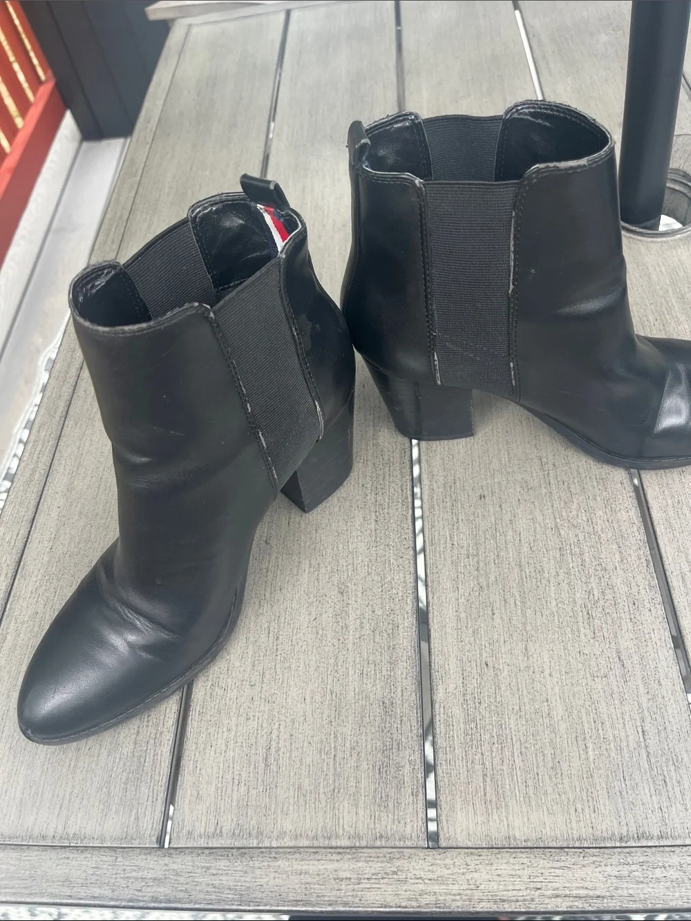 Tommy Hilfiger Black Leather Ankle Booties with Signature Stripe